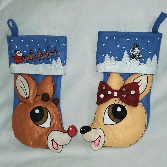 Rudolph the Red Nose Reindeer and Clara 3D Plush Felt Christmas Stockings - Picture 1 of 8